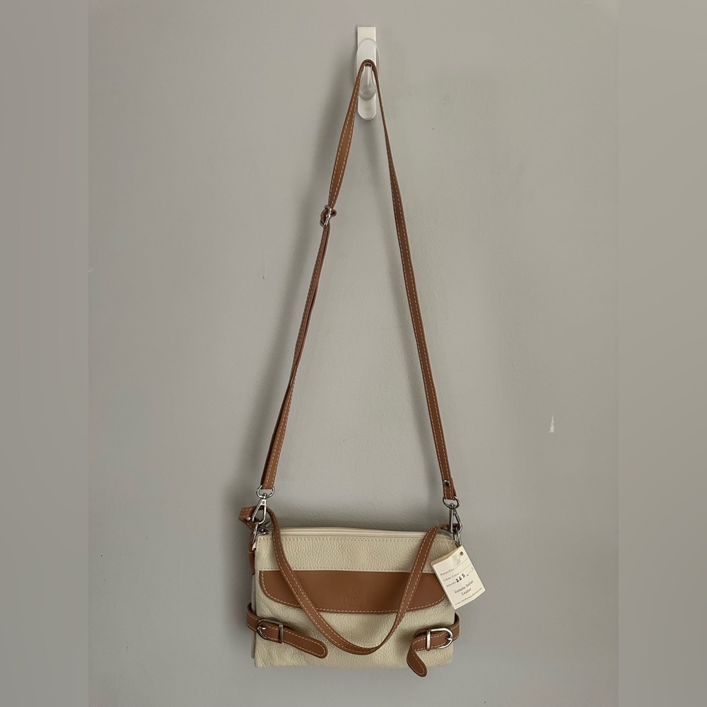 I MEDICI Firenze Genuine Leather Made Italy Crossbody Shoulder Bag Cream Small